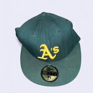 Vintage Green Oakland Athletics New Era 59Fifty Fitted Hat Cap Size 7 1/8